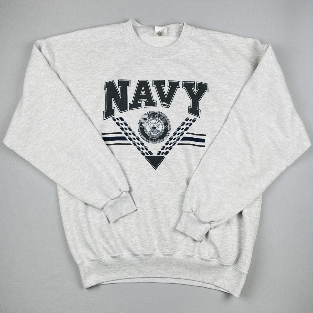 Vintage 90s Navy Military Crewneck Sweatshirt USA Made MJ Soffe XL Gray